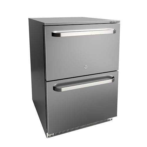 24 Inch Outdoor Drawer Beverage Refrigerator, 186 Can Outdoor Drawer Beverage Cooler with Dual Mode Lock, 5.47 cu. ft. Drawer Refrigerator for Patio, 26-50°F, SUS304, ETL & NSF7 Certified