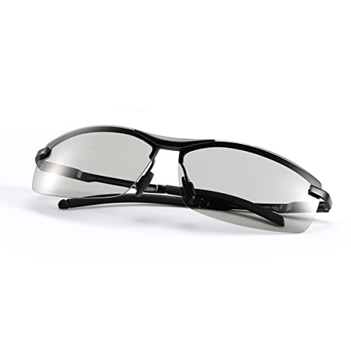 Spring Hinge Photochromic Polarized Sunglasses for Men and Women Al-Mg Metal Frame Sports Driving Glasses UV400 Protection Eyeglasses Anti Glare Eye Fatigue Golf Fishing Cycling Ultra-light Eyewear