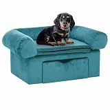 LoogCape Hundesofa mit Stauraum Türkis 75 x 50 x 38 cm Plüsch, waschbar, rutschfest, langlebig, für mittelgroße Hunde, modernes Design, kuscheliger Liegeplatz, ideal für Indoor, inklusive Stauraum