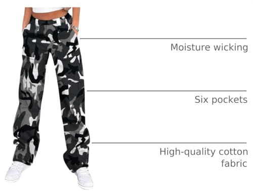 Image of Lepunuo Cargo Pants for Women High Waisted Casual Pants Baggy Stretchy Wide Leg Y2K Streetwear with 6 Pockets