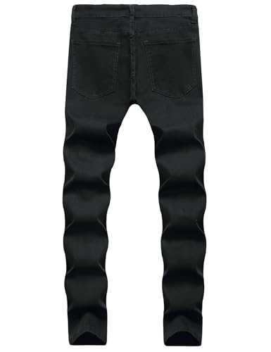 Men's Holes Ripped Black Stretch Denim Jeans2