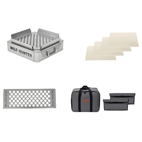 SABERtig アウトドア 焚き火台, ステンレス鋼製, 折りたたみ式, 45×45×30cm, バーベキュー/キャンプファイヤー用, 専用灰受けボックス付き, 四面通気構造, 防震収納バッグ付属 (セットメニューA)