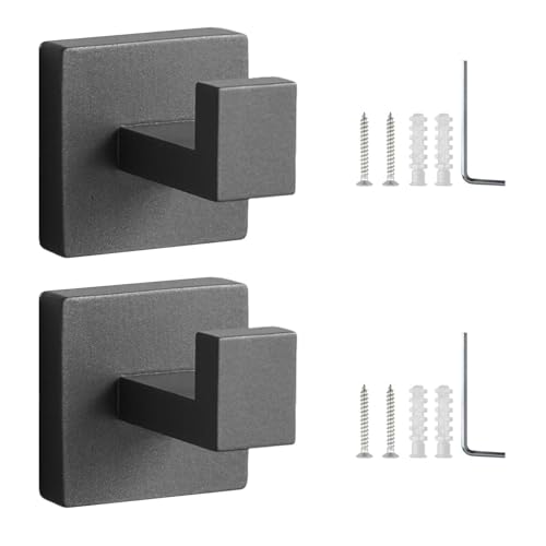 SHENGYIG Colgador Toalla Baño, 2 Piezas Acero Inoxidable Colgadores Pared, Cuadrado Gancho para Toalla, Gris Gancho Pared, para Baño, Cocina, Dormitorio
