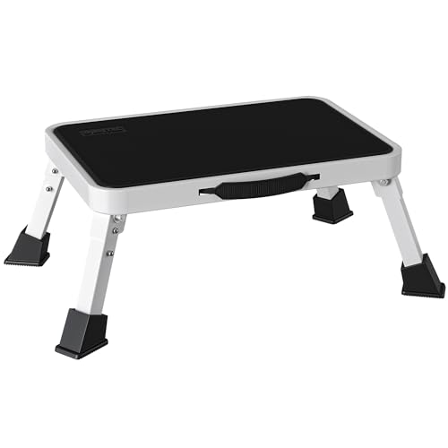 BONTEC Sgabello pieghevole, capacità di carico 150 kg, pedale largo antiscivolo, scala in metallo,...