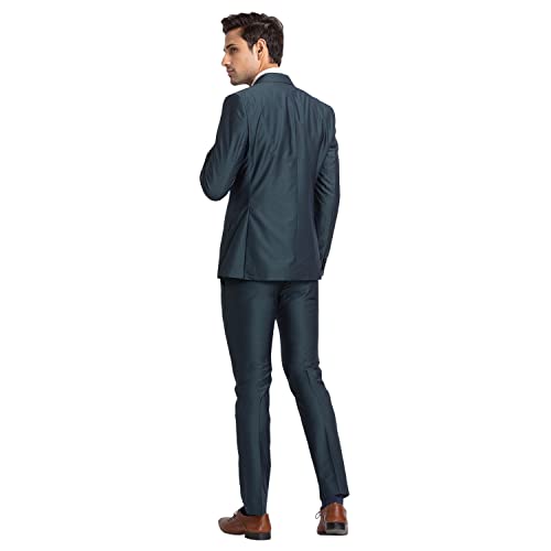 Image of Park Avenue Men's Super Slim Fit Terry Rayon Blend Peak Lapel Jacquard Pattern Full Sleeve Dark Blue Ceremonial Suit