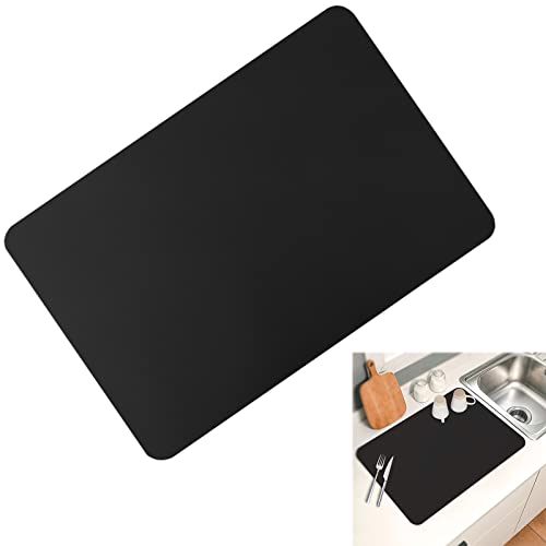 Geschirr Abtropfmatte, 50x40cm Kaffeemaschine Unterlage, 4mm Rutschfeste Abtropfmatte Kaffeemaschine, Faltbare Kaffeematte für KüChe, Kaffeemaschine, SpüLe, Badezimmer(Schwarz)