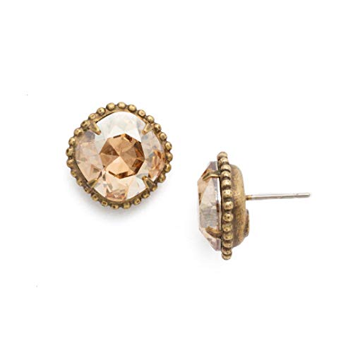 Sorrelli Essentials Cushion-Cut Solitaire Stud Earrings, Antique Gold-Tone Finish, Dark Champagne #TOP4