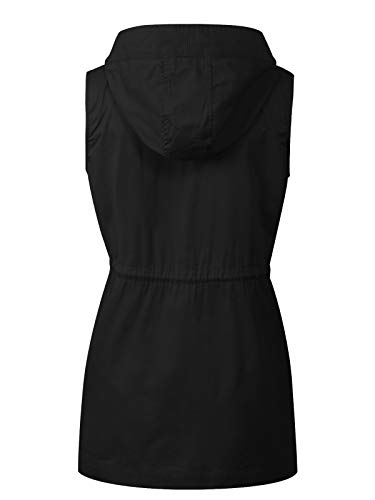 Mixmatchy Women's Hooded Adjustable Drawstring Utility Pocket Anorak Jacket Vest Black Xl #TOP2