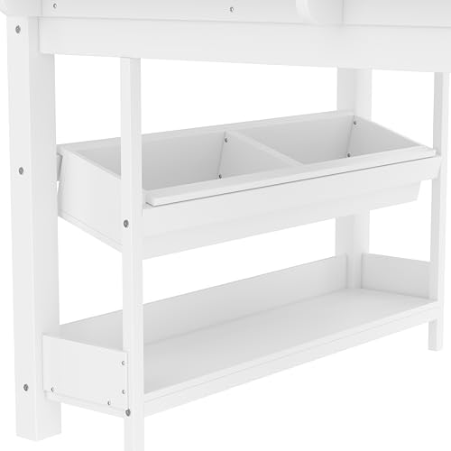 Image of Twin Loft Bed with Multi-Storage Bookcases, Boxes and Drawers, Solid Wood Low Loft Beds with Desk and Blackboard, No Box Spring Needed (White-01)