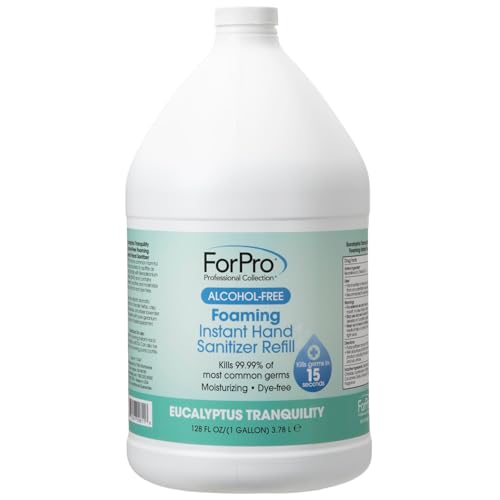 Image of ForPro Alcohol-Free Foaming Instant Hand Sanitizer, 1 Gallon Refill (Pack of 4) - Moisturizing, Dye-Free Formula, Eucalyptus Tranquility Scent