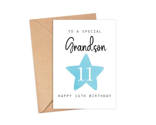 MoltDesigns To A Special Grandson - Happy 11th Birthday Card - age 11 - 11 - 11΂̒aJ[h - j̎q̂߂̂킢o[Xf[J[h - q - ̃o[Xf[J[h