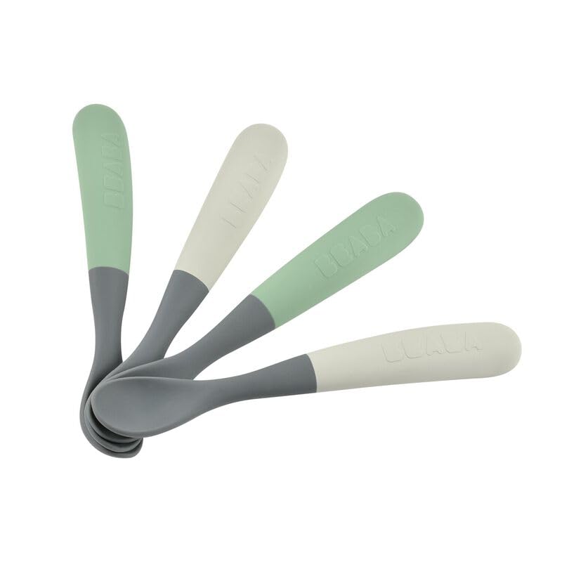 Image of BEABA First Stage Two Tone Silicone Baby Spoons, Mineral