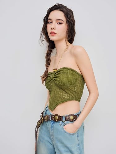 CIDER Halter Tops for Women Crochet Boho Backless Ruched Tie Back Vacation Beach Tank Crop Tops4