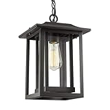 Beionxii Outdoor Pendant Light for Porch, Large Exterior Hanging Lantern Outside Chandelier Black Cast Aluminum w/Clear Glass (13.5
