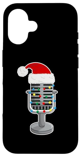 Christmas Lights Podcast Mic Wearing Xmas Hat Podcaster X}zP[X iPhone 16 p