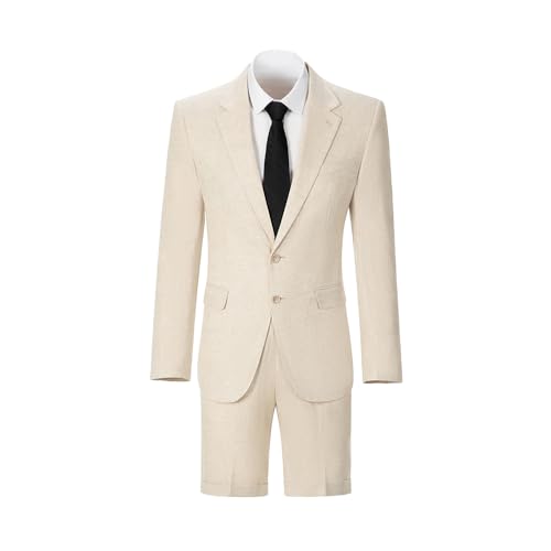 Men's 2 Piece Linen Suits Set Regular Fit Casual Lightweight Blazer Jacket and Shorts2