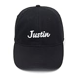 L8502-LXYB Name Justin Gift Embroidered Mens Baseball Cap Cotton Washed Baseball Hat (Black)