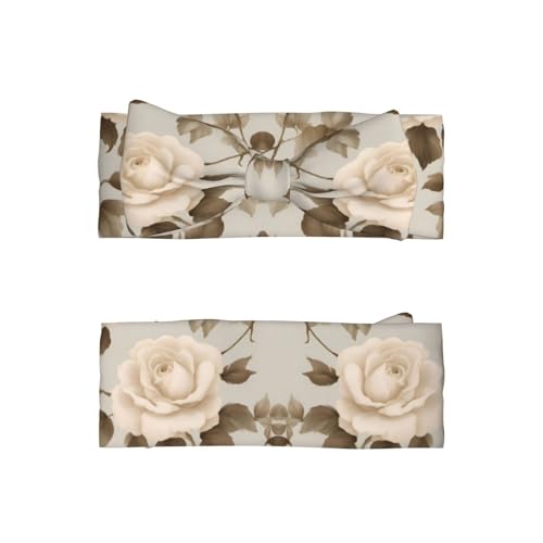 Cream Shabby Rose Flower Picture Baby Bow Headband Super Stretchy Soft Bows Hair Accessories for Newborn Infants Toddlers Kids Girls2