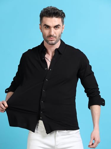 Image of StitchX Men's Cotton Regular Fit Full Sleeve Solid Knitted Shirt