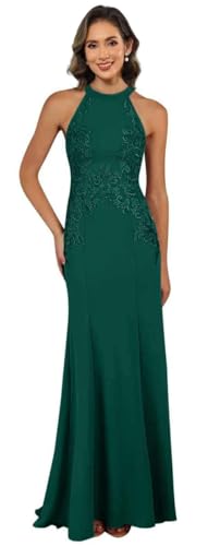 Image of KDTM Satin Lace Mother of The Bride Dresses Long Halter Sleeveless Formal Dresses for Women Wedding Guest