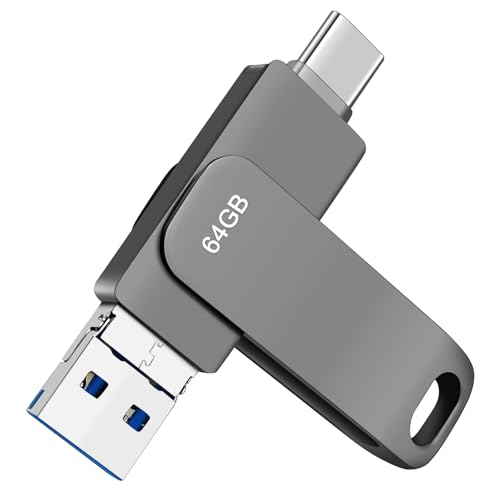 Memoria USB C 64GB,3 en 1 Pen Drive, Alta Velocidad Memoria USB 3.0,Metal Photo Stick Memoria,Externa para Smartphones/Android/Phone/PC/Tabletas (64, GB)