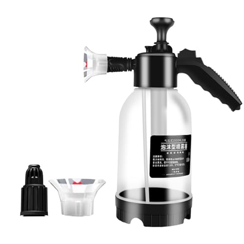 Auto Pumpsprüher 2L Auto Schaumsprüher Handpumpe Sprühflasche Säurebeständig mit breiter Strahldüse Zerstäuber Pumpe Action Drucksprüher für Reinigung Auto Detailing Waschen (Weiß Keine Skala)