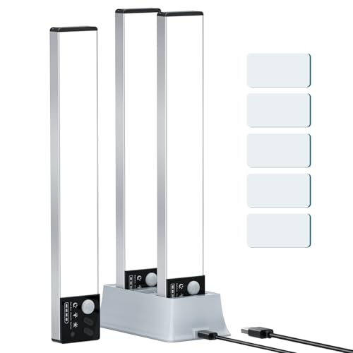 Lightbiz Under Cabinet Lighting with Charging Station, 3 Pack Rechargeable Dimmable Motion Sensor Light Indoor, Magnetic Closet Lights Under Counter Lights for Kitchen, Wardrobe