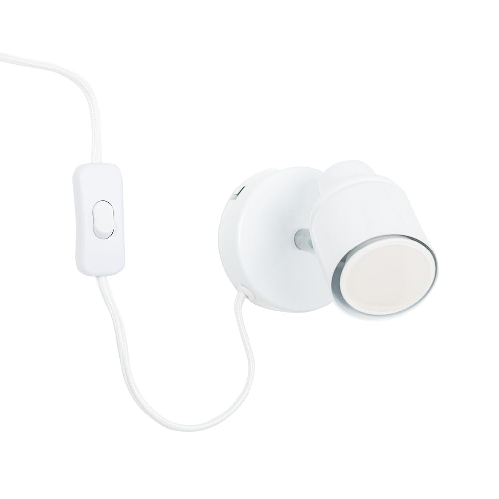 MiniSun | White Single Spotlight Adjustable GU10 Plug-in Wall Light | Wall Spotlights, Home Décor & Improvement Essential | Mains Wired