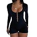 Hanaoops Short Romper Jumpsuit for Women Sexy Cut Out One Piece Bodysuit Crew Neck Long Sleeve Onesie Bodycon Playsuits Overall Tummy Control Stretch Leotard Rompers Jumpsuits