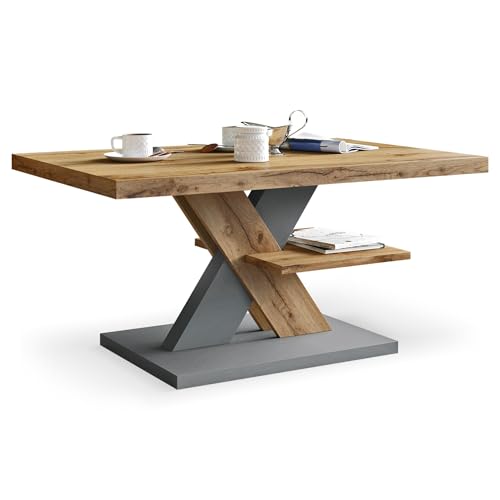 Viosimc Table Basse de Salon Chêne Wotan Gris 90×60 cm – Table Centrale Moderne avec Étagère, Design Scandinave