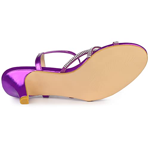 Allegra K Allegra K Women's Ankle Strap Rhinestone Kitten Purple Heel Sandals 8 M US