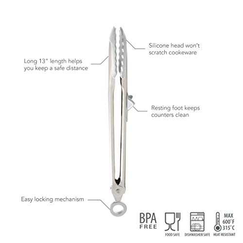 Tovolo Tip Top Tongs, Easy-Grip Kitchen Tongs For Cooking With Silicone Tips, Easy Locking Mechanism, Cooking Utensil With Resting Foot, Heat-Resistant & Bpa-Free Silicone Tips, Oyster Gray #TOP1