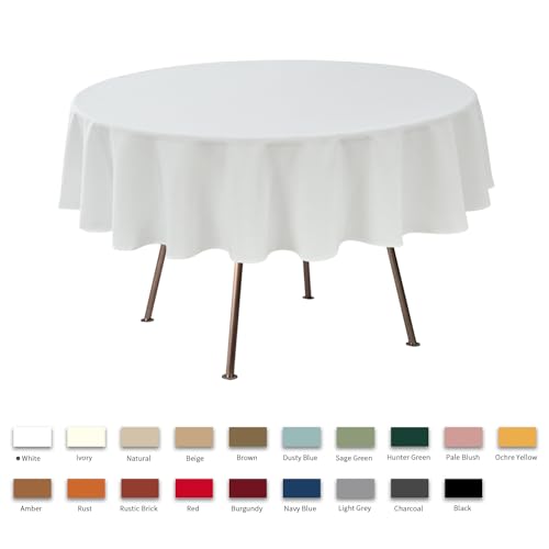 Image of maxmill Round Weaved Texture Design Tablecloth Spill-Proof Wrinkle Free Soft Washable Table Cloth for Circular Table Cover, for Dining Room Buffet Banquet Parties Holiday Dinner, 90 Inch White