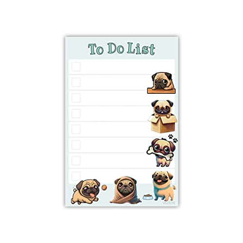 Image of Kawaii Pug Puppies Sticky to Do List Notepad - Dog Sticky Notes Stationary School Office Supplies for Girls and Pug Mom | Pug Gifts for Pug Lovers | 4 inch x 6 inch 50 Pages