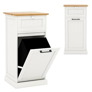 KOMFOTTEU Keukenkast afvalkast met uittrekbare deur, dressoir met houder voor vuilnisbakken 40 l, multifunctionele kast hout met 2 laden, keukencommode met snijplank