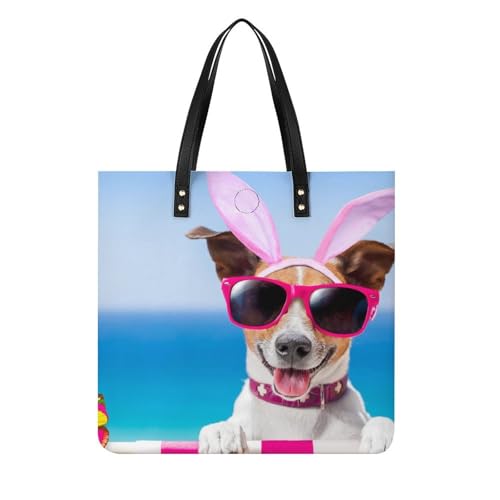 Sac à main shopper chien oreilles lapin p. femmes : tote bag voyage 39x39cm