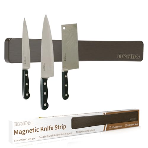 MOFINO Magnetic Knife Holder for Wall,20 Inch Magnetic Knife Strip,Acacia Wood Double Sided Magnetic...