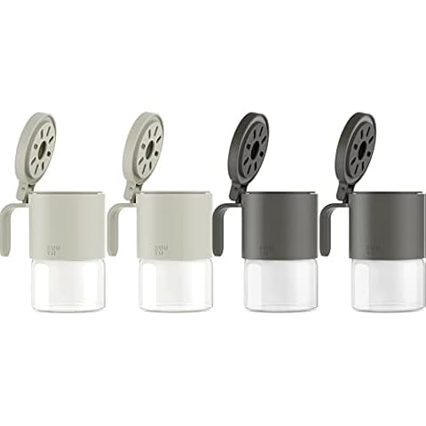 Zuutii Glass Spice Jars Moisture-Proof Spice Containers with Spoons,Set of 4 10oz/300ml Spice Bottles,Mini Seasoning Storage Jars with Flapper Caps for Salt,Sugar,Peppers,Spices Set for Kitchen Cover