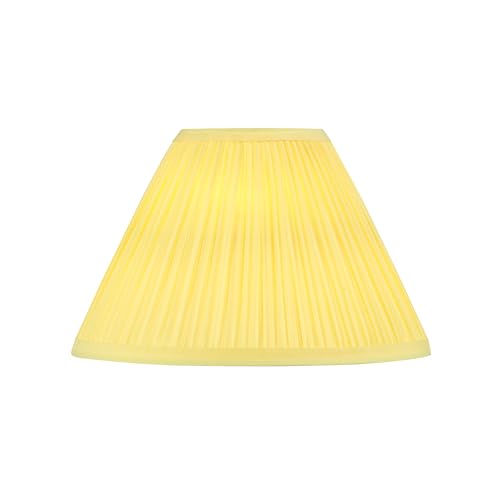 Image of Aspen Creative 56505, Hardback Empire Transitional UNO Lamp Shade, Mushroom Pleated Canary Yellow Faux Silk Fabric, 4 inch Top x 10 inch Bottom x 7 inch Slant Height, Slip 33mm