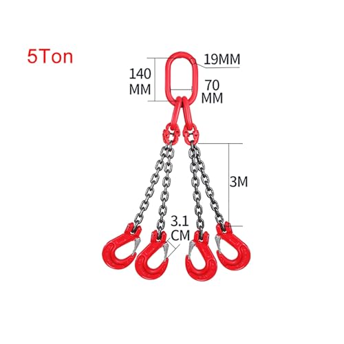 Imbracatura a catena regolabile a 4 gambe da 5 tonnellate con gancio a benna, imbracatura di sollevamento sopraelevata in acciaio legato grado 100 per carichi pesanti