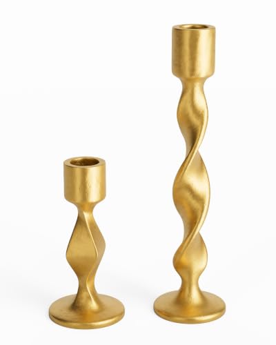 Image of Gold Candlestick Holders Set of 2 Cast Iron Vintage Candle Holders