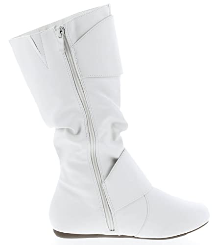 Image of Forever Link Women's Klein-70 Closed Round Toe Buckle Slouch Flat Heel Mid-Calf Boot