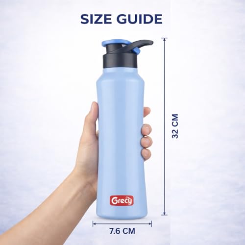 Image of GRECY Tic Toc Steel Water Bottle 1 ltr Light Blue | Single Wall Steel Bottle for Fridge 1 litre | Flip Cap Leak Resistant | BPA Free Food Grade Steel | Lightweight | Office,Gym,Travel Made in India