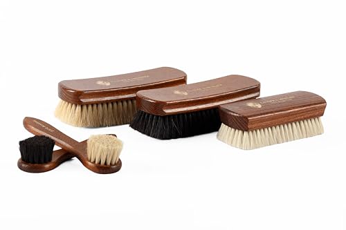 Langer & Messmer kit de brosses à Chaussures en CRIN de Cheval et de chèvre pour l'entretien Professionnel des Chaussures en Cuir Lisse