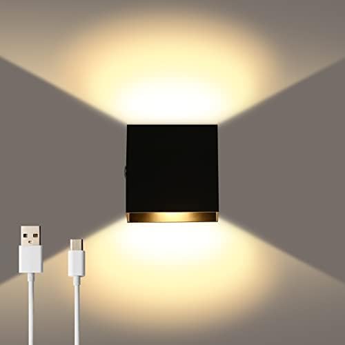 Lightess Wall Lights Dimmable, Touch Wall Light USB Rechargeable Up Down Wall Lamp Night Lights Aluminum Wireless Magnetic Black for Bedroom, Cabinet, Bedside, Wardrobe, Warm White