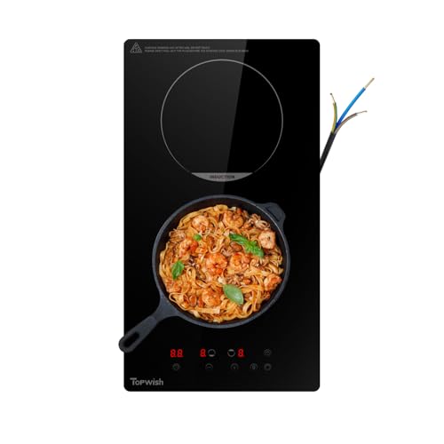 Topwish Placa de inducción de 29 cm, 2 zonas, 2 zonas, placa de inducción, placa de inducción con protección infantil, función Boost, control táctil, indicador de calor residual, cable de alimentación
