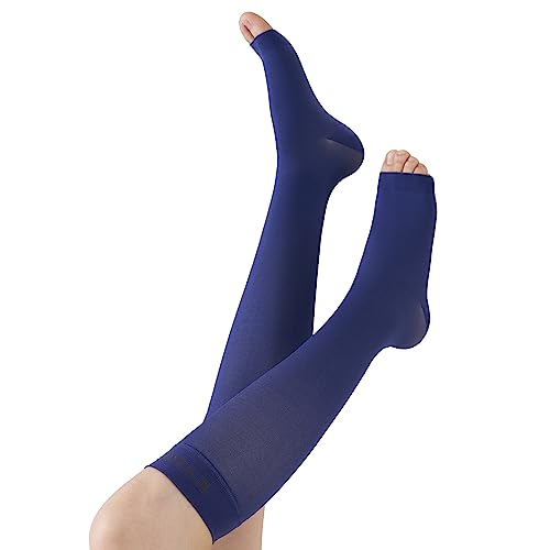 Image of Dark Blue Open Toe Compression Socks 15-20mmHg Toeless Compression Socks for Reduce Swelling and Alleviates Varicose Veins XL