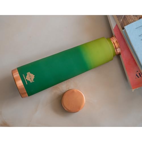 Image of INDIAN ART VILLA Pure Copper Green Pyramid Ombre Silk Finish Bottle - 800 ML, Ayurvedic Health Benefits, Ideal for Home, Office, Gym & Travel