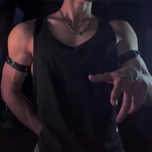 Gothic Leather Arm Band, Adjustable Upper Arm Strap with Metal Ring,Armlet Black4