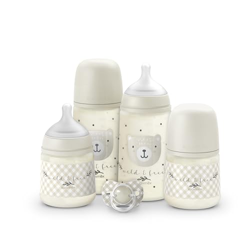 Miniatura 7 de Suavinex, Set Biberones Recién Nacido, Pack Regalo con: 2 x 270 ml Flujo Medio + 2 x 150 ml Flujo Lento + Chupete de 0 a 6 Meses, Tetinas Fisiológicas SX Pro de Silicona, 5 Pcs, +0M, Wild&Free Beige